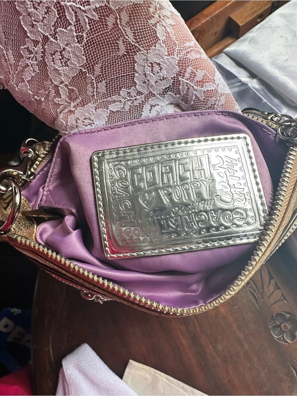Coach Gold Metallic Signature PoppyCrossbody Bag - Coach